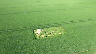 Aerial view of Batteries Hillman bunker in field