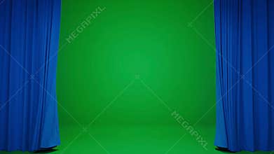 Opening Blue Curtain on Green Screen for Product Launch Videos, Stage Reveals and Presentation Intros