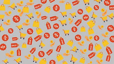 Colorful shopping sale icons with discount tags and shopping carts