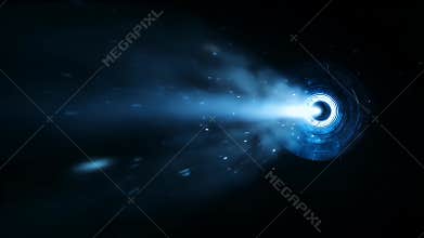 Futuristic engine emitting glowing blue energy stream