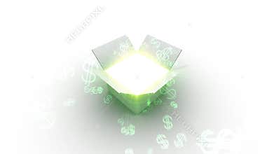 Box Opens Glowing Dollars & Sparkles Burst Out