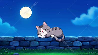 Cute Cartoon Cat Sleeping Under Night Sky for Kids Stories, Bedtime Videos & Relaxing Animations