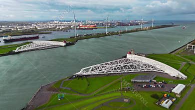 The Maeslantkering, or Maeslant barrier, is a storm barrier in the Rhine Delta in the Netherlands for flood protection