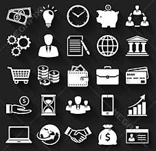 Business and finance flat icons. Vector set.