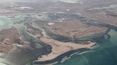 4k aerial video footage, flying along United Arab Emirates coastline near Abu Dhabi