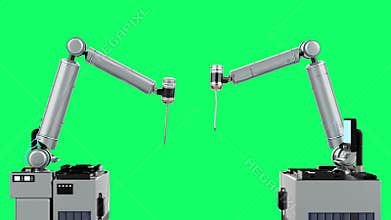 Automation industry concept with robotic arms with control panels isolated