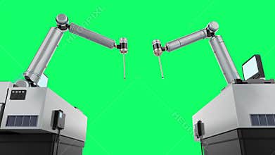 Automation industry concept with robotic arms with control panels isolated