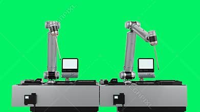 Automation industry concept with robotic arms with control panels isolated