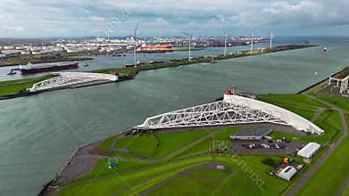 The Maeslantkering, or Maeslant barrier, is a storm barrier in the Rhine Delta in the Netherlands for flood protection