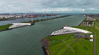 The Maeslantkering, or Maeslant barrier, is a storm barrier in the Rhine Delta in the Netherlands for flood protection