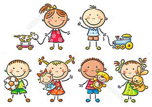 Kids holding their toys