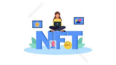 Woman Biding On NFT Art Animated Video