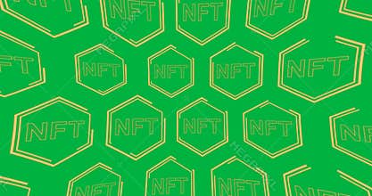 Animation of nft hexagon symbols in rows on transparent background