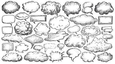 Creative Collection of Hand-Drawn Speech Bubbles in Various Shapes and Sizes Suitable for Design Projects or