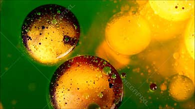 Abstract, colorful composition with oil, water and ink