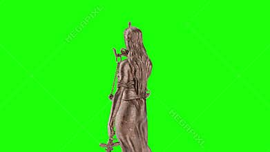 Seamless Looping 360 Degrees Rotating Lady Justice Statue on Green Screen