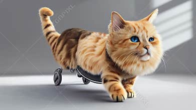 Disabled cat on the trolley wheelchair
