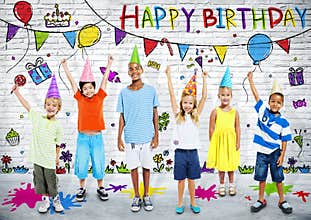 Multiethnic Children Celebrate Happy Birthday Party