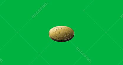 Animation of golden nft coin spinning over transparent background