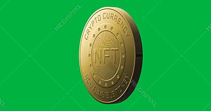 Animation of golden nft coin spinning over transparent background