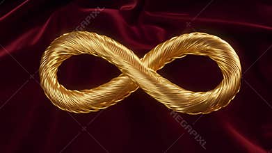 Golden Infinity Symbol Against a Red Velvet Backdrop Creates a Sense of Luxury
