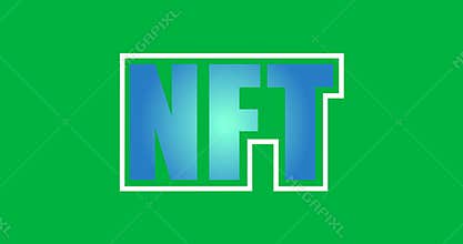 Animation of glowing blue with white outline nft text on transparent background