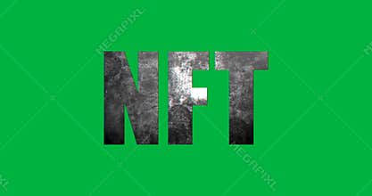 Animation of nft text with glowing light on transparent background