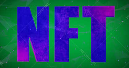 Animation of violet and blue nft text on transparent background