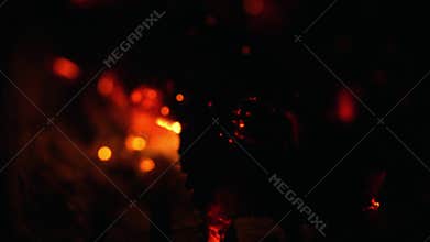 Sparkling combustion of wood in the stove.