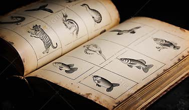 Ancient Chinese Manuscript with Delicate Line Art Illustrations