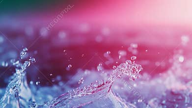 Water splash with vibrant purple and pink light