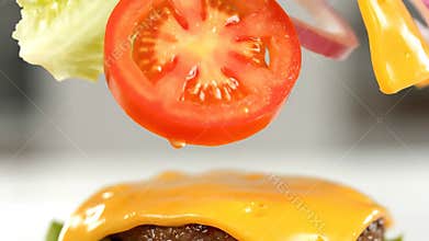 Burger Ingredients Assemble in a Restaurant Kitchen During the Daytime