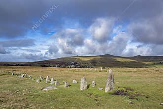 Ancient stones quarry and tors at Merrivale Dartmoor