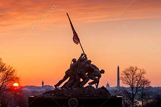 Iwo Jima Memorial Washington DC USA at sunrise