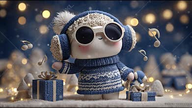 Festive Snowman Toy with Headphones and Gift â€\' Holiday Animation Video