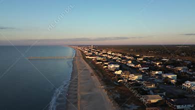 Aerial view of the ocean crest pier in Oak Island, North Carolina