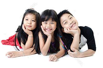 Portrait of happy asian boy and girl having fun