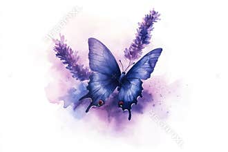 A beautiful purple floral illustration and botanical clipart are combined with butterflies, flowers, and blueberries in the