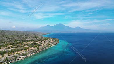 Aerial View on Mountain Landscape of Summer Ocean Coast and Blue Sea Water Waves