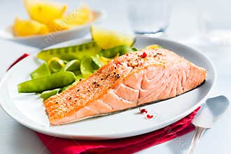 Gourmet seafood meal of grilled salmon
