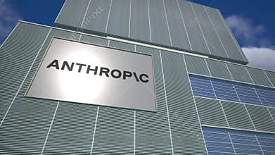 Anthropic AI research building sign, illustrative editorial 3d rendering