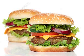 Two delicious hamburgers isolated