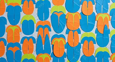 Colorful Abstract Pattern of Geometric Shapes in Blue Orange and Yellow