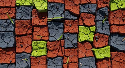 Colorful Cracked Bricks Pattern Abstract Background