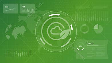 Green cloud computing sustainable technology icon leaf representing eco friendly data storage and environmentally responsible