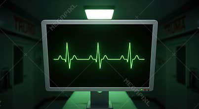 Heart Rate Monitor in Hospital Corridor