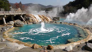 Outdoor natural hot spring landscape, Generative AI