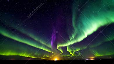Gorgeous aurora landscape under the night sky, Generative AI