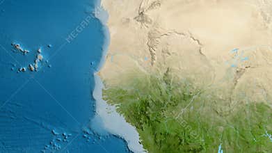 Senegal on the globe. Glow. Satellite. No labels