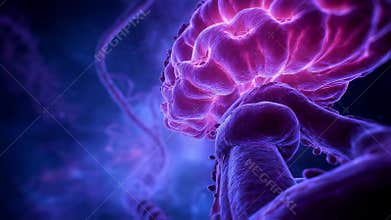 Pituitary gland rotating, showing its intricate structure and glowing core